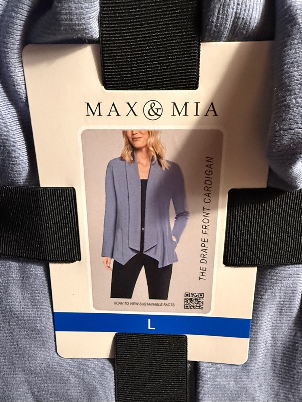 Max & Mia drape front cardigan.  Size L.  New. Cornflower blue